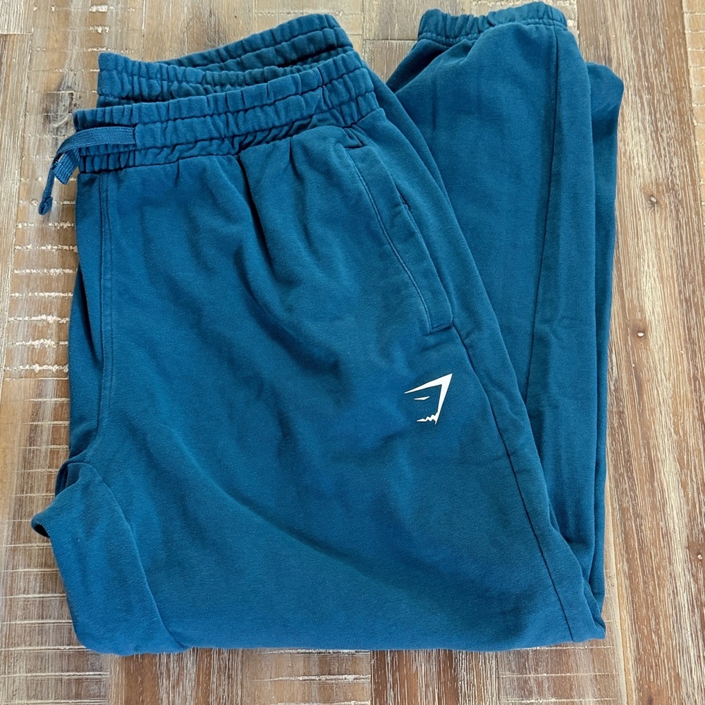 GYMSHARK Zip Joggers Track Pants Men’s XXL Teal Pockets Gym Shark
